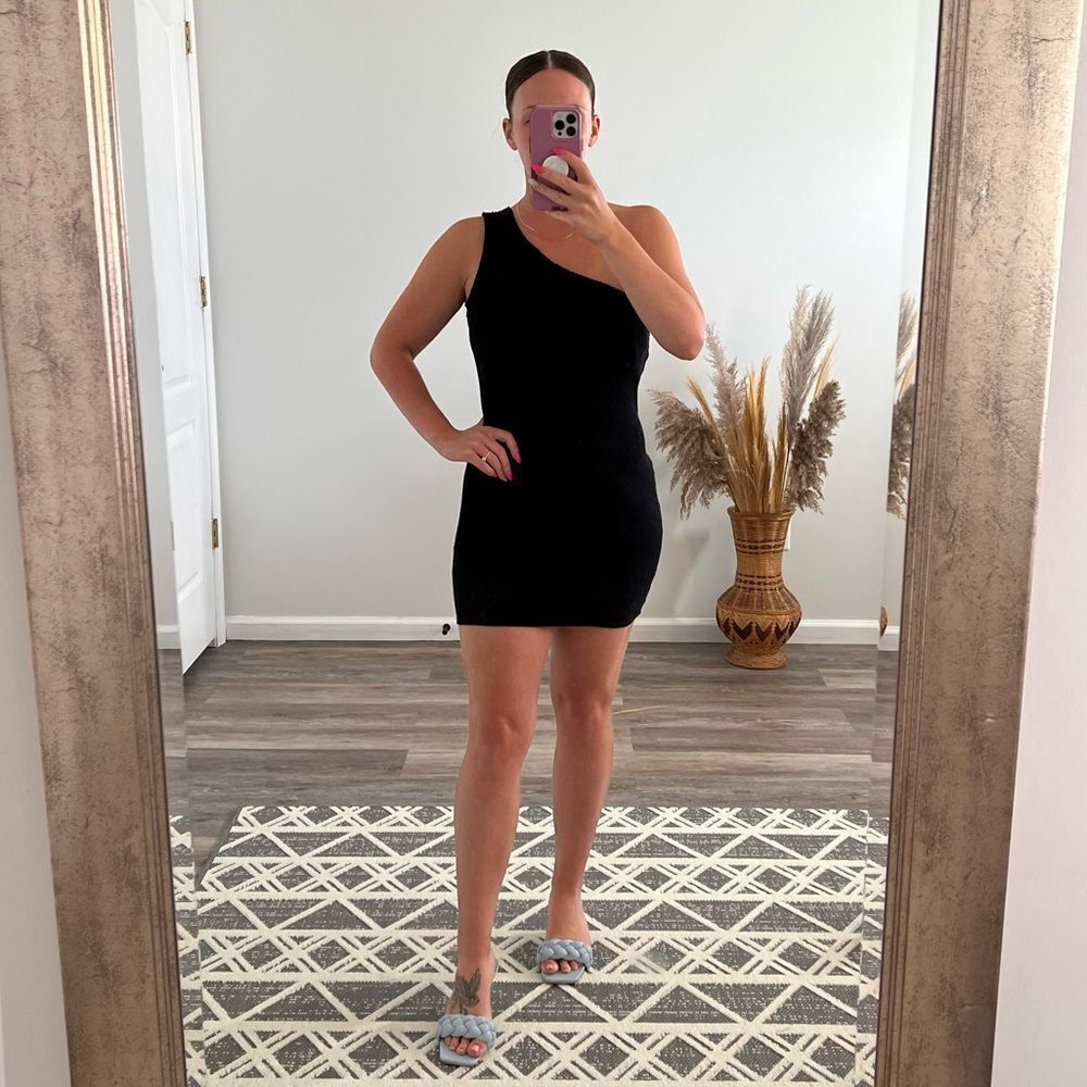 Urban outfitters‎ black ribbed one shoulder mini dress